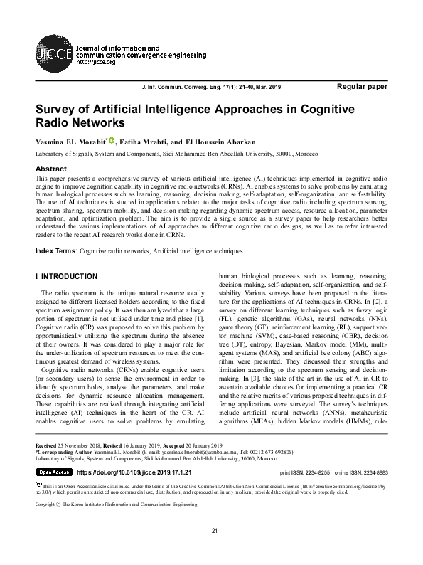 (PDF) Survey of Artificial Intelligence Approaches in Cognitive Radio ...