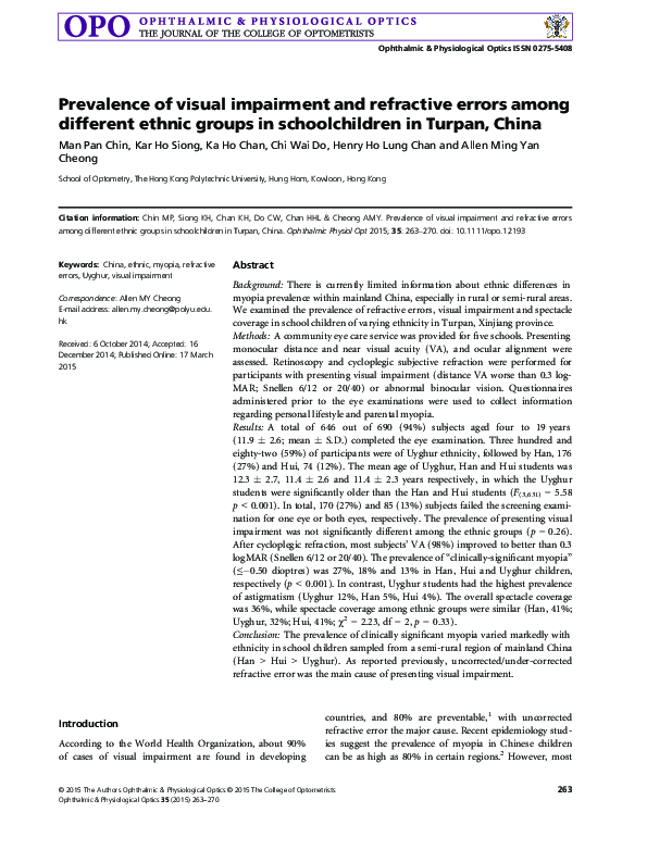 (PDF) Prevalence of visual impairment and refractive errors among ...