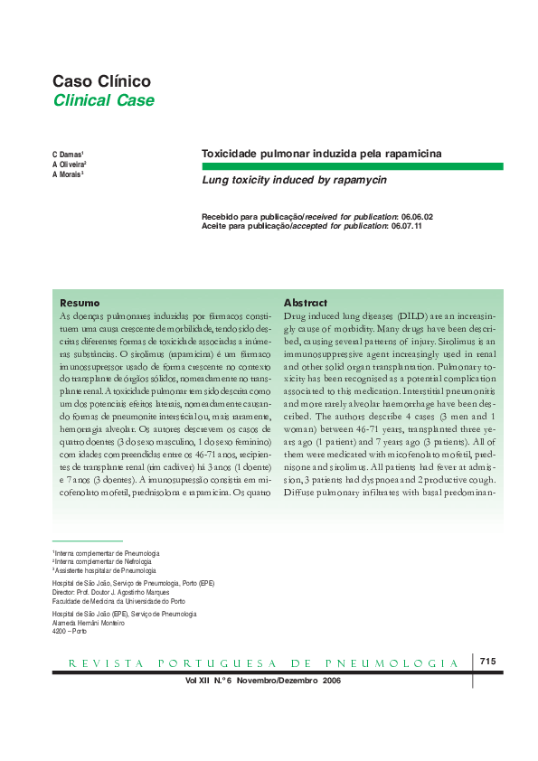 Toxicidade pulmonar induzida pela rapamicina