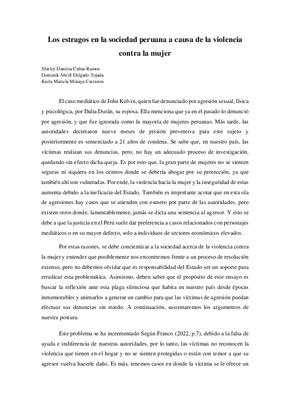 (PDF) Los estragos en la sociedad peruana a causa de la violencia ...