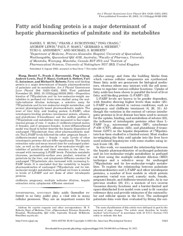 (PDF) Fatty acid binding protein is a major determinant of hepatic ...