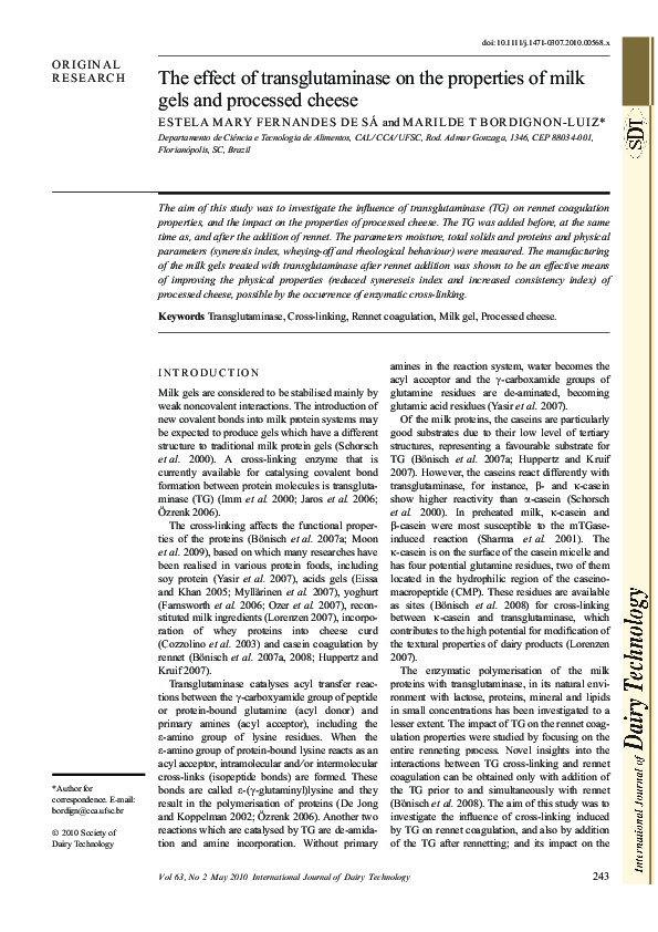 (PDF) The effect of transglutaminase on the properties of milk gels and ...