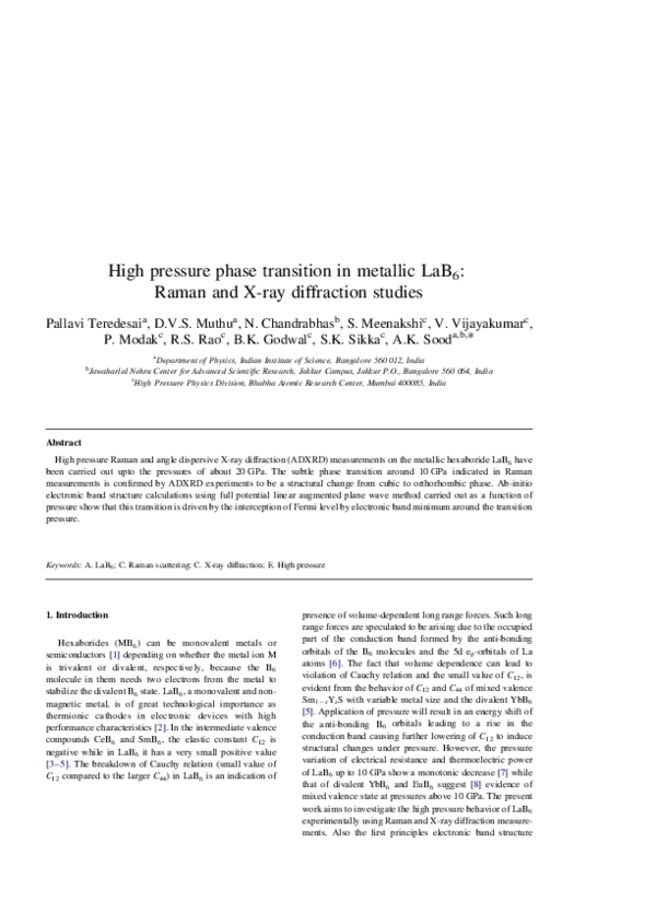 (PDF) High pressure phase transition in metallic LaB6: Raman and X-ray ...