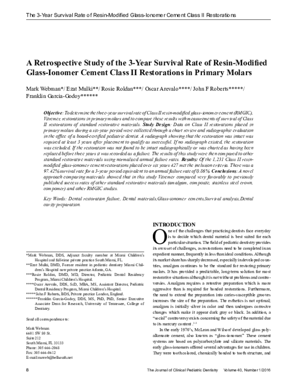 (PDF) A Retrospective Study of the 3Year Survival Rate of Resin