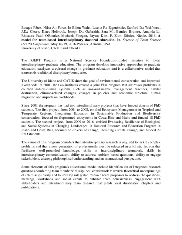 (PDF) A model for team-based interdisciplinary doctoral education