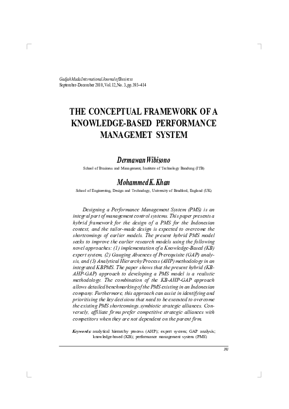 (PDF) The Conceptual Framework of a Knowledge-Based Performance ...