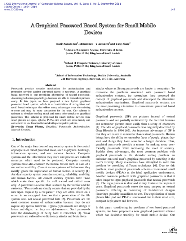 (PDF) A Graphical Password Based System for Small Mobile Devices