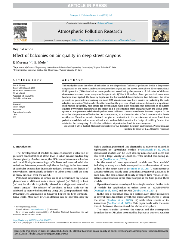 (PDF) Effect of balconies on air quality in deep street canyons