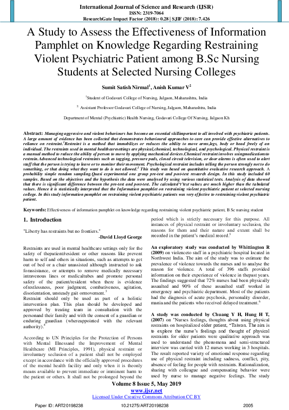 (PDF) A Study to Assess the Effectiveness of Information Pamphlet on ...