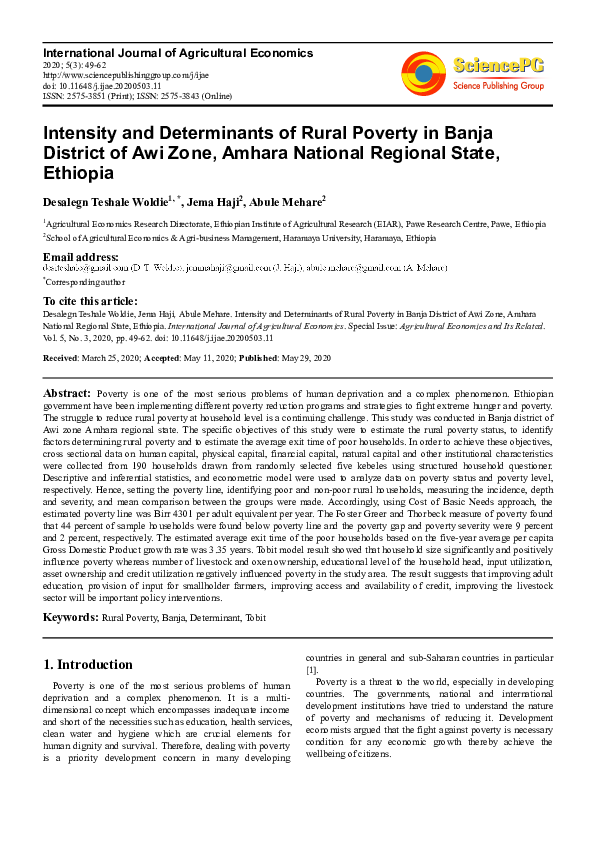 (PDF) Intensity and Determinants of Rural Poverty in Banja District of ...