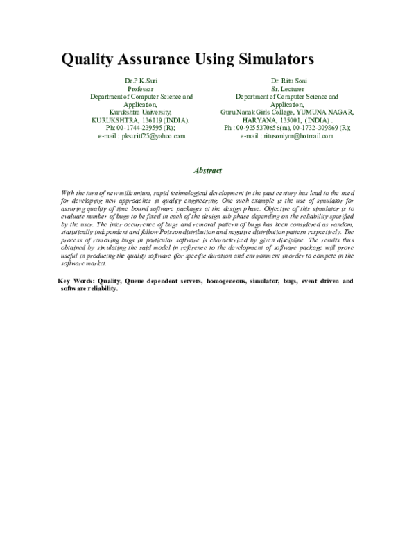 (PDF) Quality Assurance Using Simulators