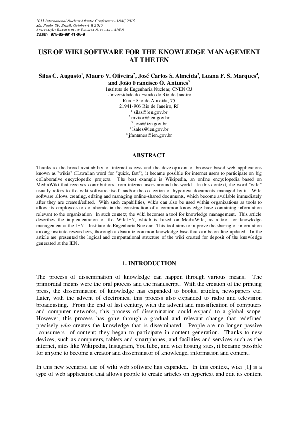 (PDF) Use of Wiki Software for the Knowledge Management at the IEN