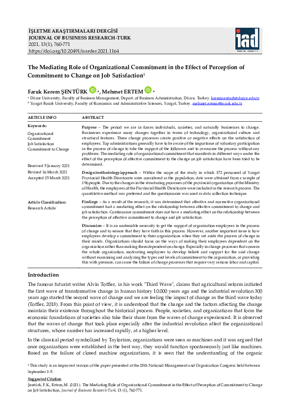 (PDF) The Mediating Role of Organizational Commitment in the Effect of ...