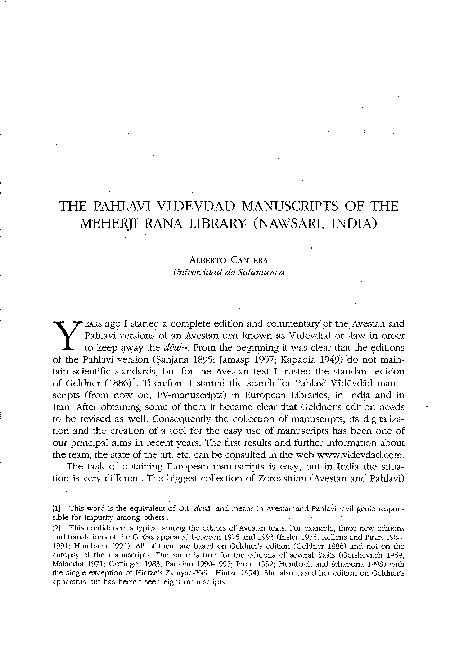 (PDF) The Pahlavi Videvdad Manuscripts of the Meherji Rana Library ...