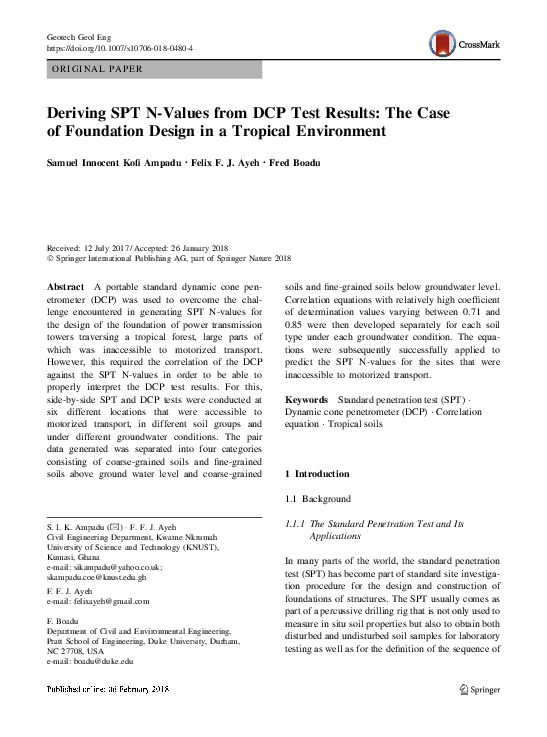 (PDF) Deriving SPT NValues from DCP Test Results The Case of