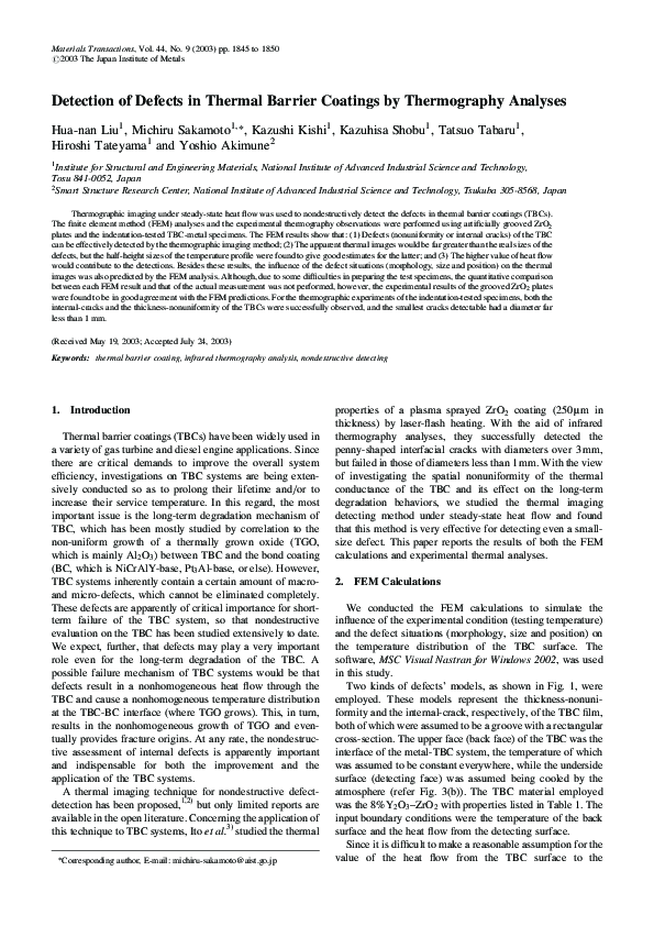 (PDF) Detection of Defects in Thermal Barrier Coatings by Thermography ...