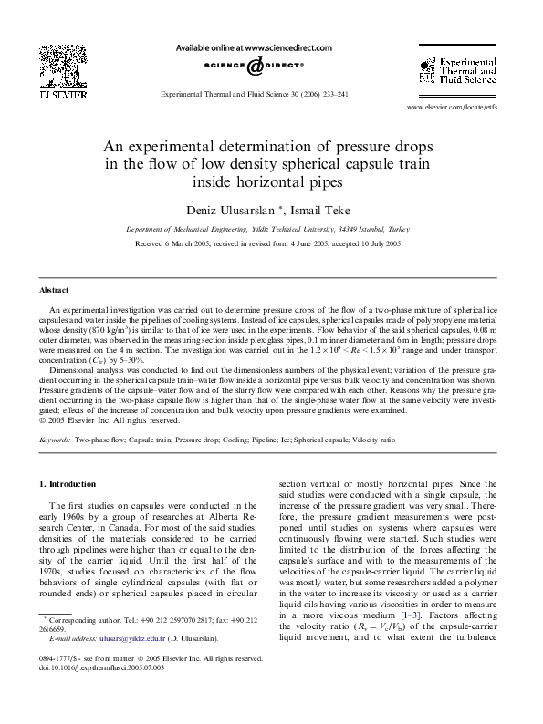 (PDF) An experimental determination of pressure drops in the flow of ...