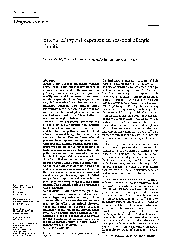 Effects of topical capsaicin in seasonal allergic rhinitis
