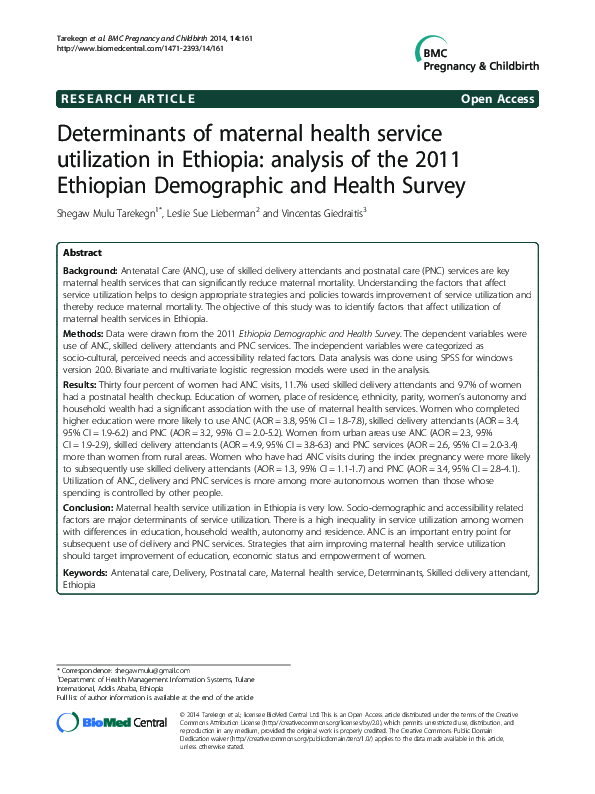 (PDF) Determinants of maternal health service utilization in Ethiopia ...