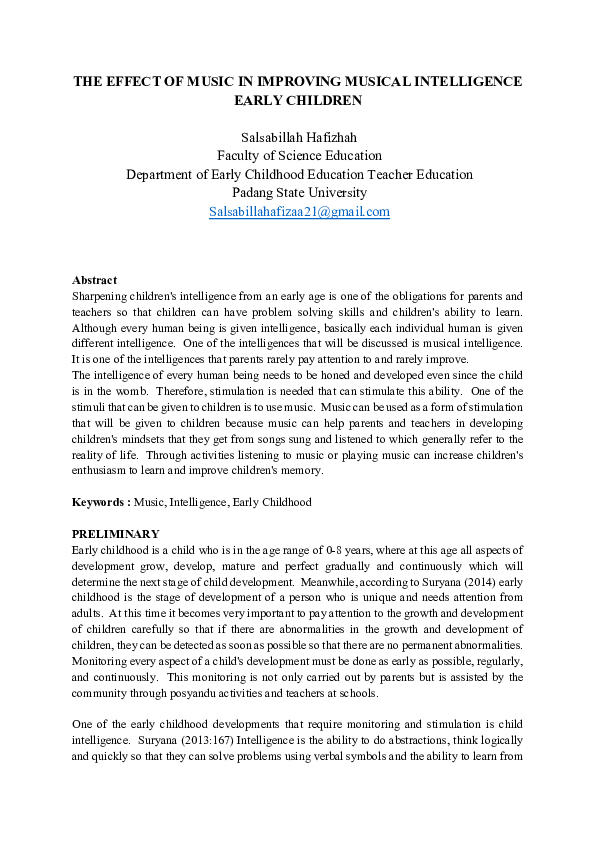 (PDF) THE EFFECT OF MUSIC IN IMPROVING MUSICAL INTELLIGENCE EARLY CHILDREN