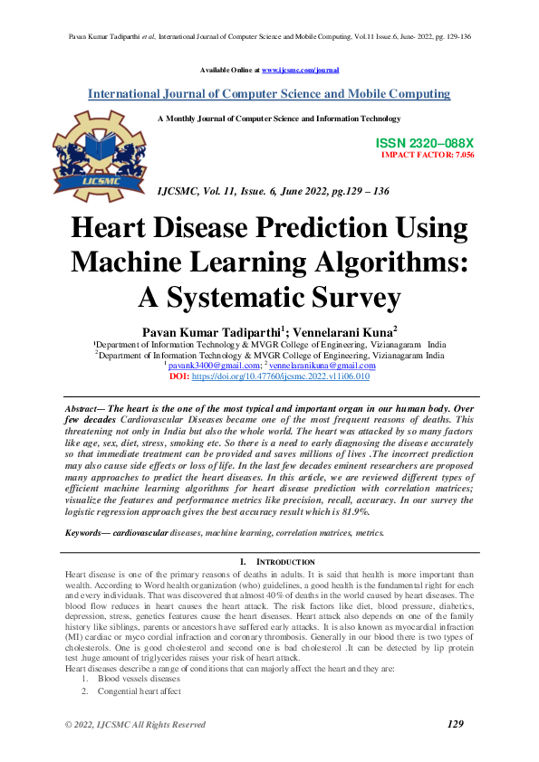 (PDF) Heart Disease Prediction Using Machine Learning Algorithms: A ...