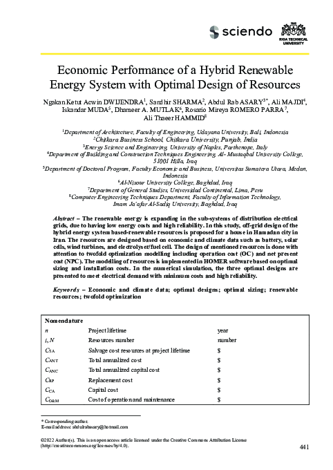 (PDF) Economic Performance of a Hybrid Renewable Energy System with ...