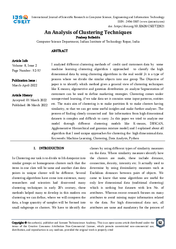 (PDF) An Analysis of Clustering Techniques