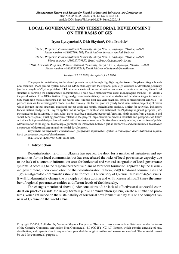(PDF) Local Governance and Territorial Development on the Basis of Gis ...