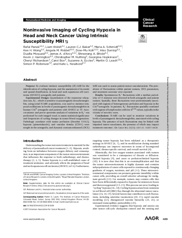 (PDF) Non-invasive Imaging of Cycling Hypoxia in Head & Neck Cancer ...
