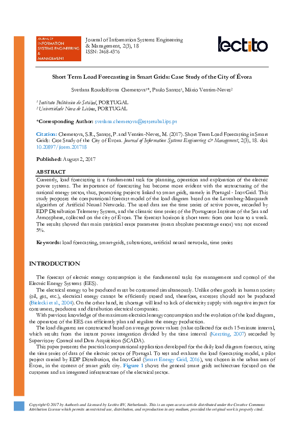 (PDF) Short Term Load Forecasting in Smart Grids: Case Study of the ...