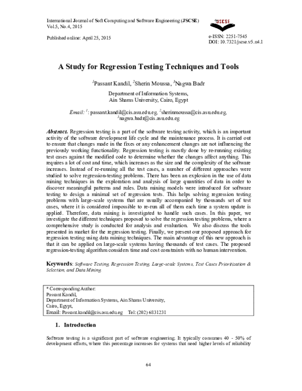 (PDF) A Study for Regression Testing Techniques and Tools