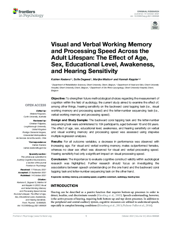 (PDF) Visual and Verbal Working Memory and Processing Speed Across the ...