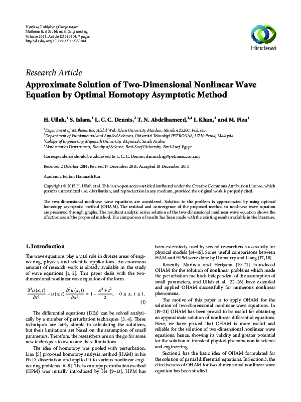 (PDF) Approximate Solution of Two-Dimensional Nonlinear Wave Equation ...