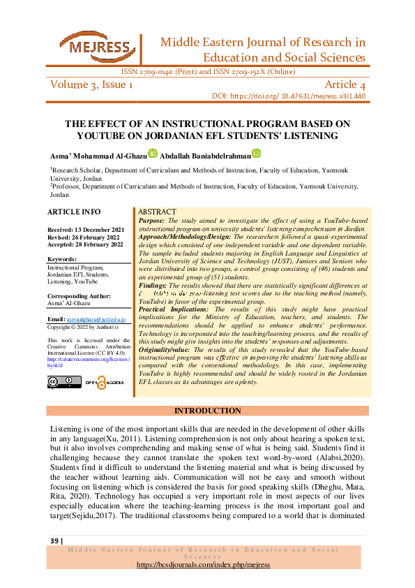 (PDF) The Effect of an Instructional Program Based on YouTube on ...