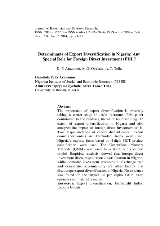 (PDF) Determinants of Export Diversification in Nigeria: Any Special ...