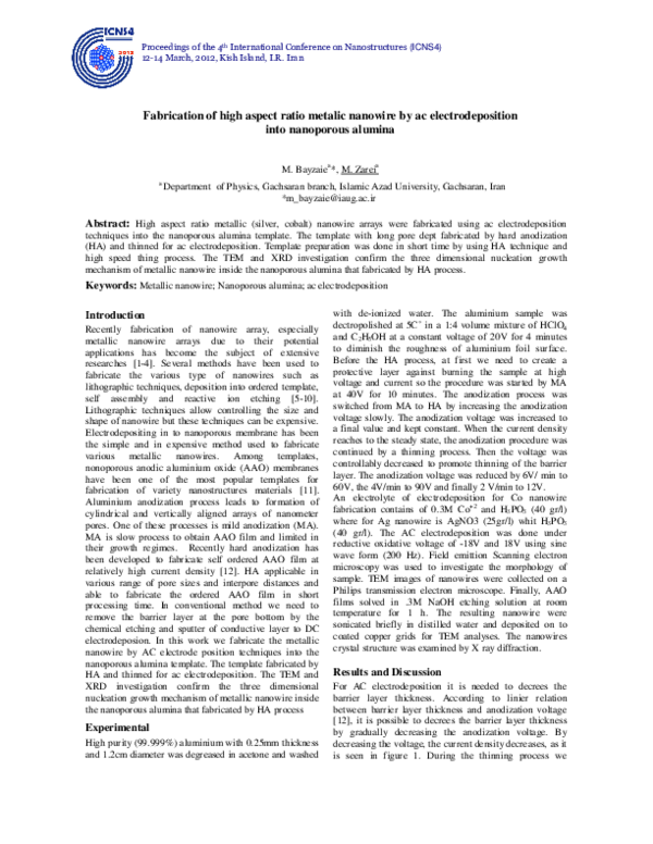 (PDF) Fabrication of high aspect ratio metalic nanowire by ac ...