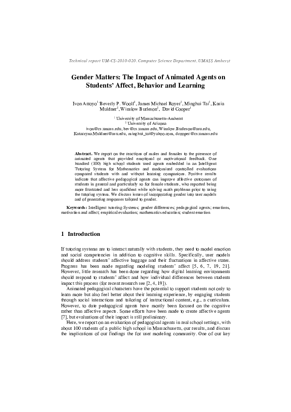 (PDF) Gender Matters: The Impact of Animated Agents on Students’ Affect ...