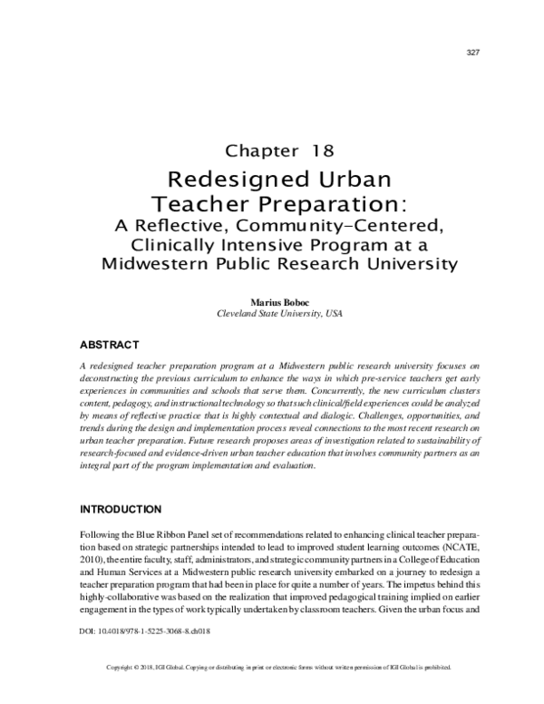 (PDF) Redesigned Urban Teacher Preparation: A Reflective, Community ...