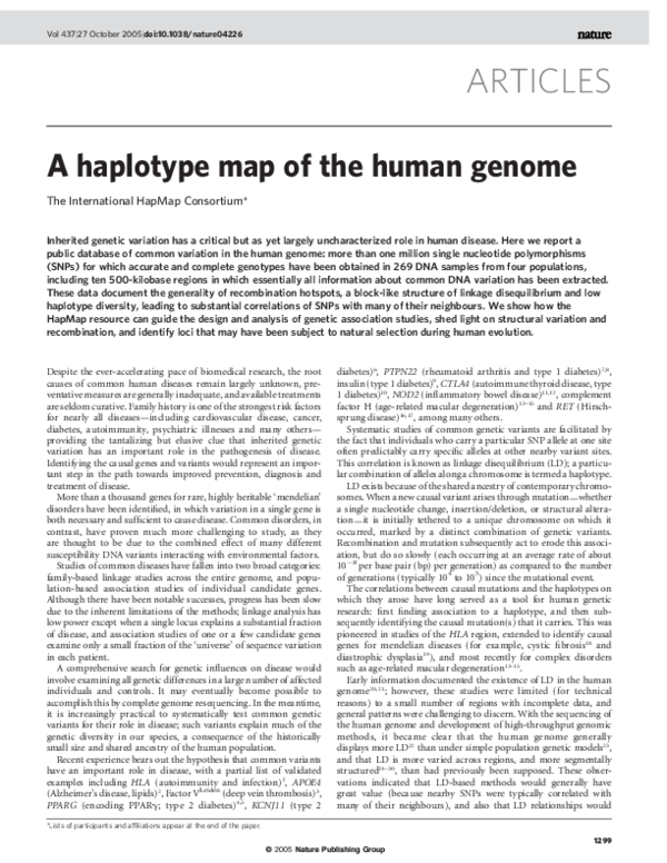 (PDF) A haplotype map of the human genome | M. Feolo - Academia.edu
