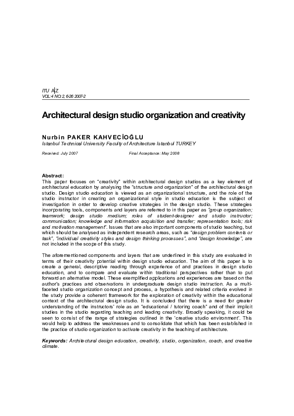 (PDF) Architectural design studio organization and creativity