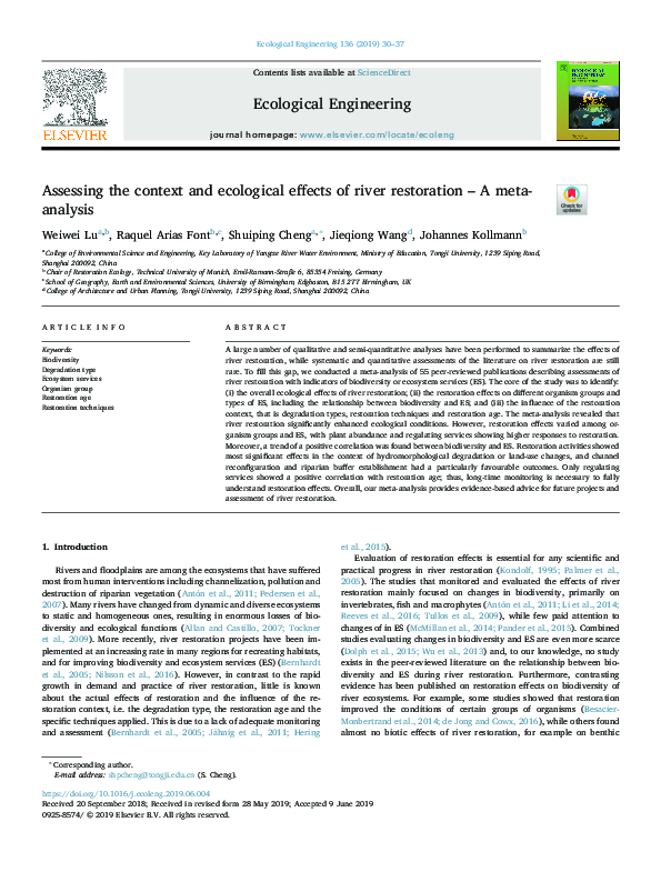 (PDF) Assessing the context and ecological effects of river restoration ...
