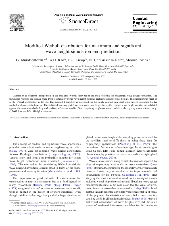 (PDF) Modified Weibull distribution for maximum and significant wave ...