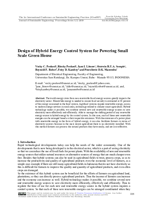 (PDF) Design of Hybrid Energy Control System for Powering Small Scale ...