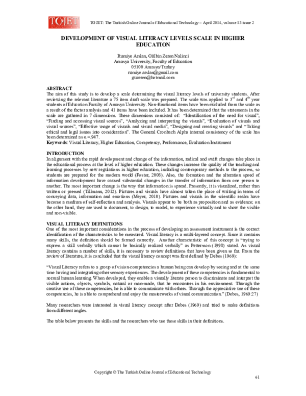 (PDF) Development of Visual Literacy Levels Scale in Higher Education