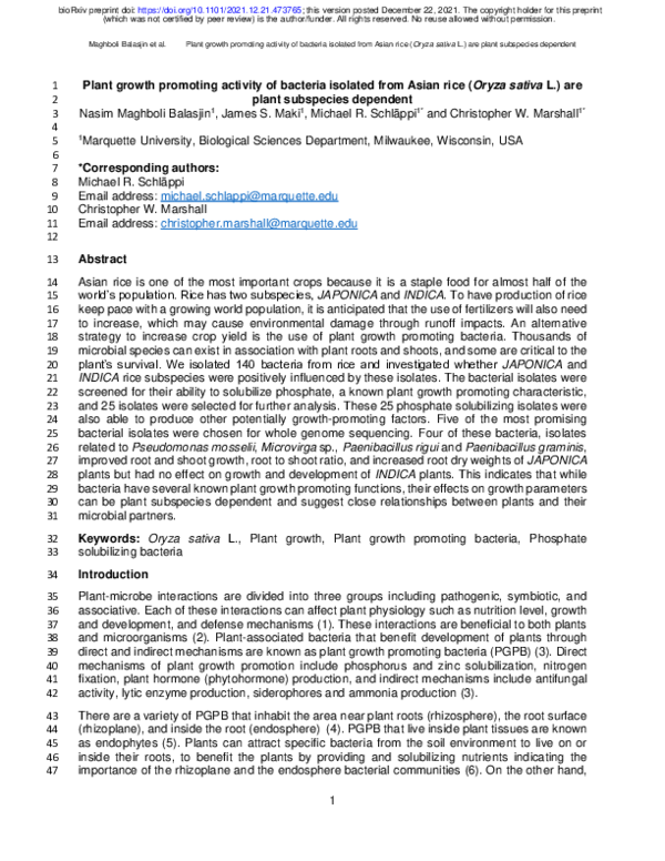 (PDF) Plant growth promoting activity of bacteria isolated from Asian ...