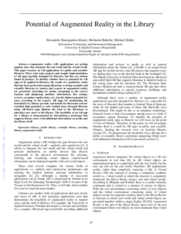 (PDF) Potential of Augmented Reality in the Library