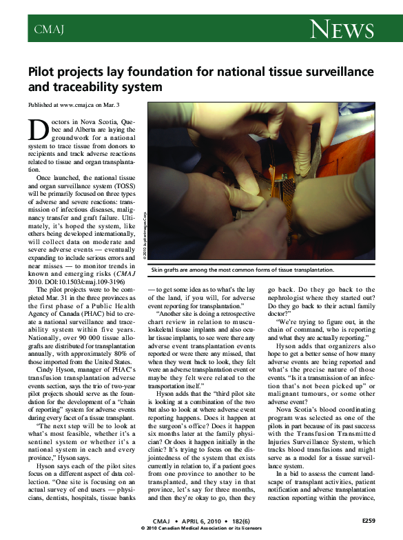 (PDF) Pilot projects lay foundation for national tissue surveillance ...