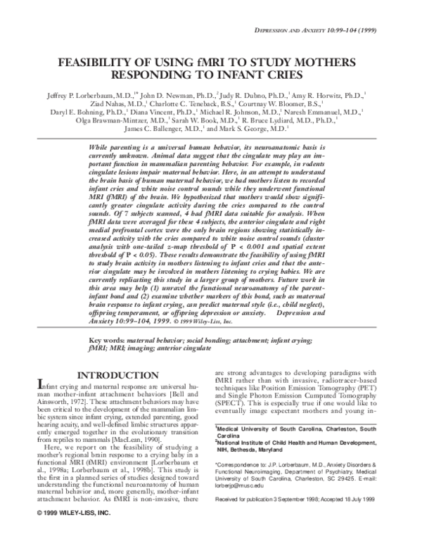 (PDF) Feasibility of using fMRI to study mothers responding to infant cries