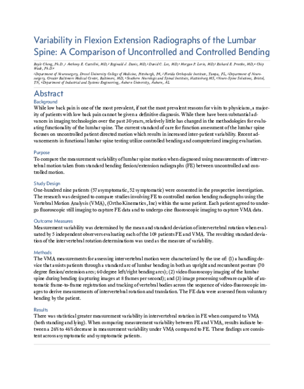 (PDF) Variability in Flexion Extension Radiographs of the Lumbar Spine