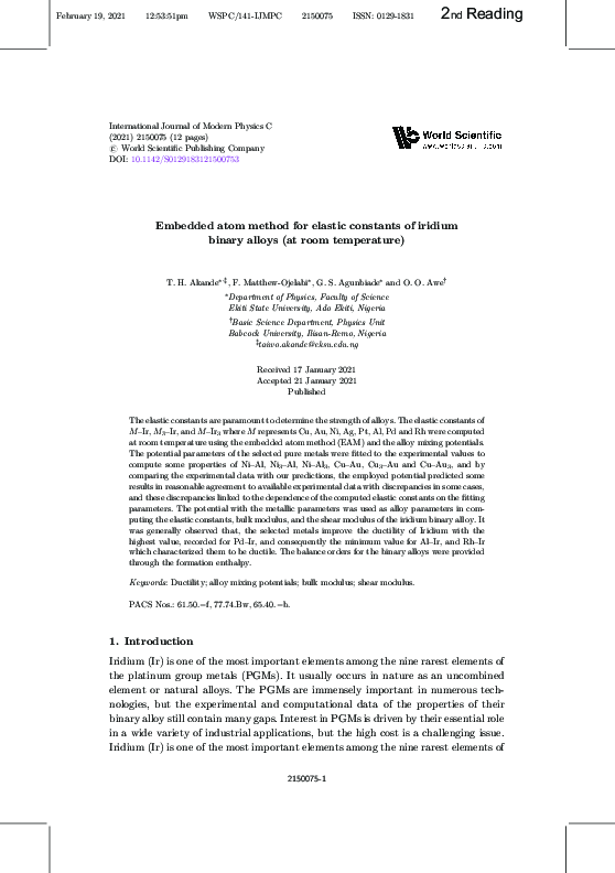(PDF) Embedded atom method for elastic constants of iridium binary ...